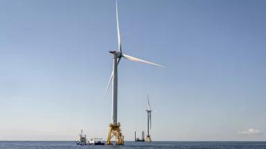 Turbines at Block Island Wind Farm, located in the Atlantic Ocean 3.8 miles from Block Island, Rhode Island.