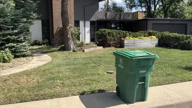 A composting bin ready for curbside pickup at a residential home in Denver, Colorado, on September 21, 2026.