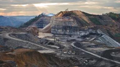 An aerial view of mountaintop removal mining