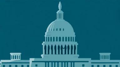 A sketch of the US Capitol on a teal background