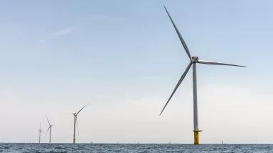 The Coastal Virginia Offshore Wind Farm located 27 miles off the coast of Virginia Beach, Virginia on June 30th, 2026. The Dominion Energy project is currently under construction and will be the largest offshore wind farm in the United States.