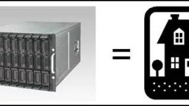 image: comparing power use of enterprise server to power use of average home.