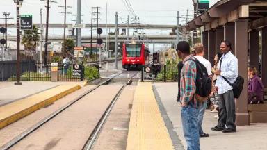 Passengers at San Diego's MTS Green Line, Old Town Transit Center
