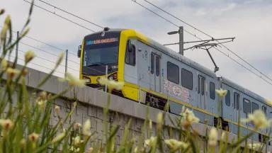 A Metro Los Angeles Expo Line train provides sustainable mobility