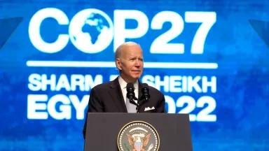 President Joe Biden speaking during a U.S. hosted event at COP27.