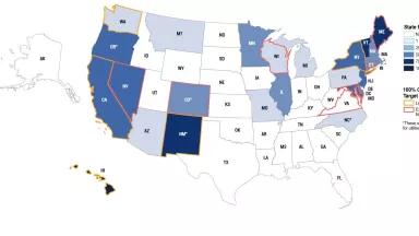 Map of states with renewable energy and carbon commitments